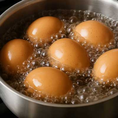 Eggs in a pot of boiling water